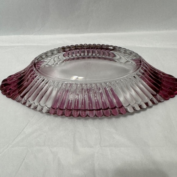 Jeanette Cut Glass Oval Ribbed Banana Split Candy/Relish Dish Cranberry/Clear - Picture 4 of 9